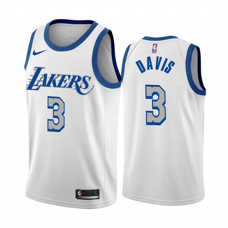 Men Los Angeles Lakers #3 anthony davis white city edition new blue silver logo 2020 nba jersey->los angeles lakers->NBA Jersey